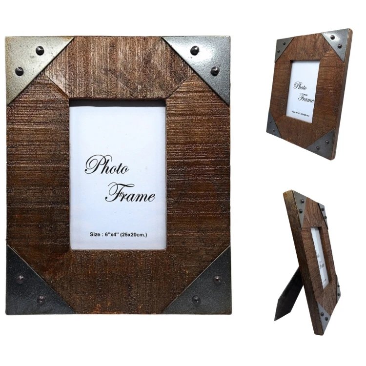 Rustykalna drewniana ramka 10×15 cm na zdjęcie – vintage mango z metalowymi okuciami  (1).jpg