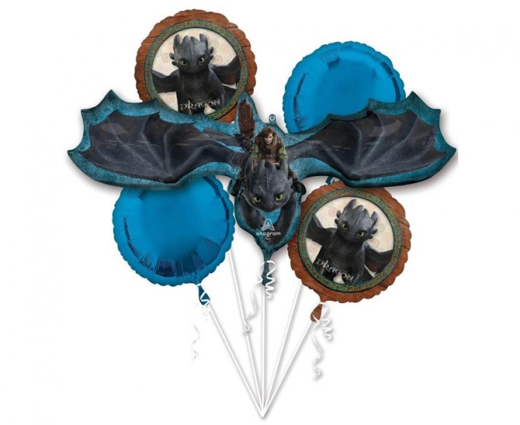 Balony foliowe Smok How to Train Your Dragon – bukiet 5 sztuk