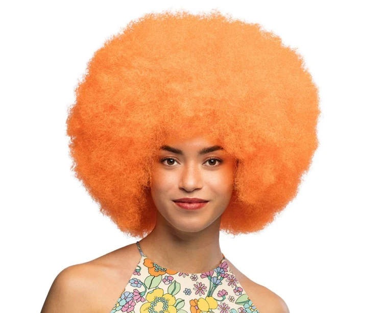 Peruka Sugar – neonowe pomarańczowe afro na imprezy i karnawał