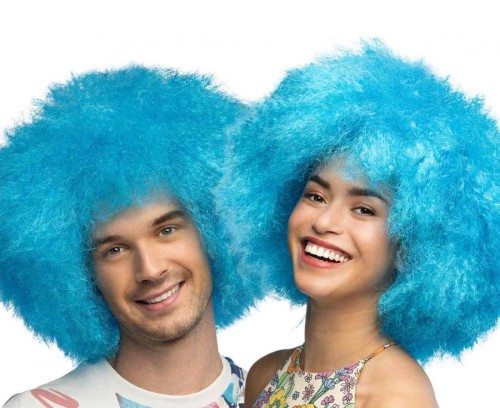 Peruka Sugar – niebieskie neonowe afro na karnawał i imprezy disco