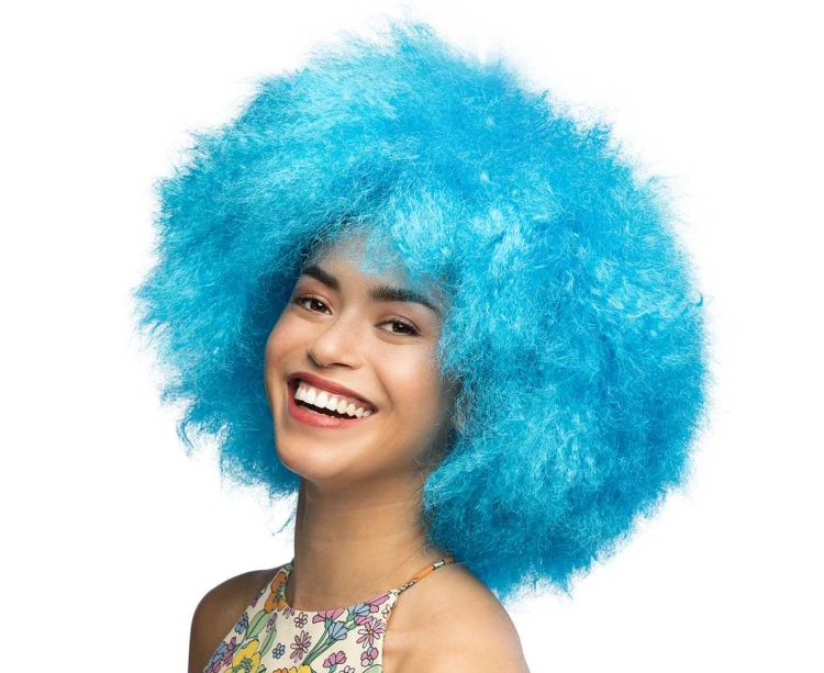 Peruka Sugar – niebieskie neonowe afro na karnawał i imprezy disco