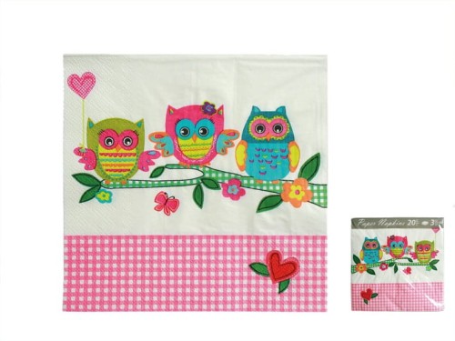 SERWETKI SOWY SÓWKI DZIECI PAPIEROWE 33X33 GRUBE