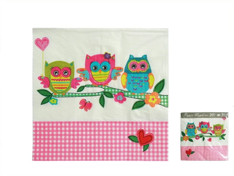 SERWETKI SOWY SÓWKI DZIECI PAPIEROWE 33X33 GRUBE
