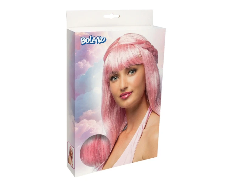 Peruka Pink Sweety – różowa długa peruka z grzywką i warkoczem
