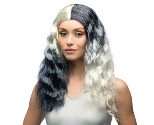 Peruka Galaxy czarno-biała – falowane włosy do kostiumu i przebrania