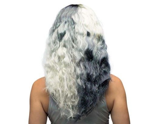 Peruka Galaxy czarno-biała – falowane włosy do kostiumu i przebrania