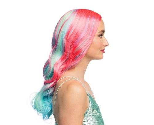 Peruka Nixie różowo-turkusowa z lokami – świecąca UV peruka