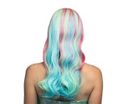 Peruka Nixie różowo-turkusowa z lokami – świecąca UV peruka