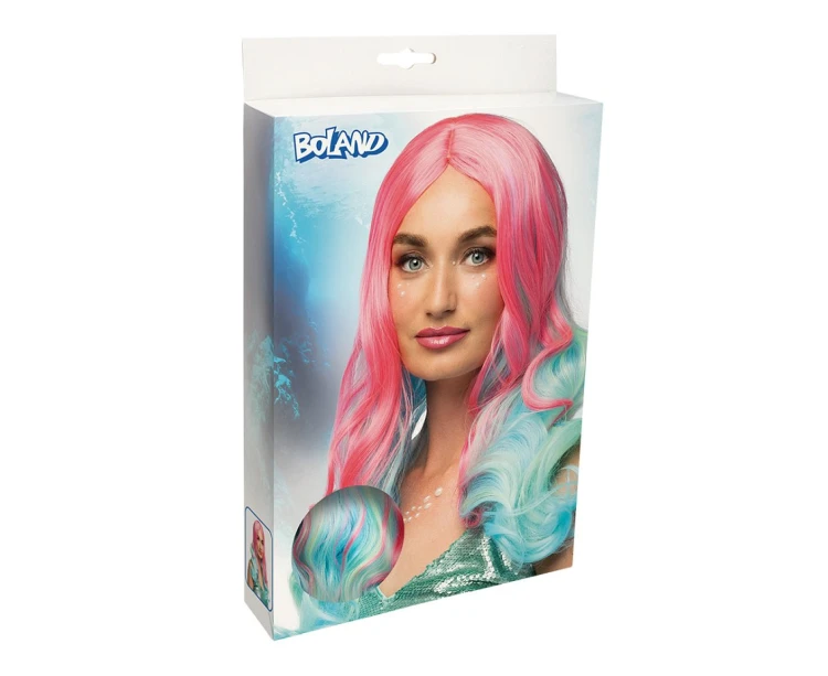 Peruka Nixie różowo-turkusowa z lokami – świecąca UV peruka