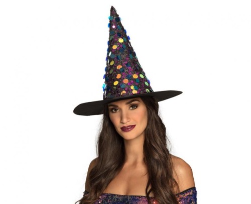 Kapelusz wiedźmy z cekinami – czarny dodatek na Halloween i karnawał