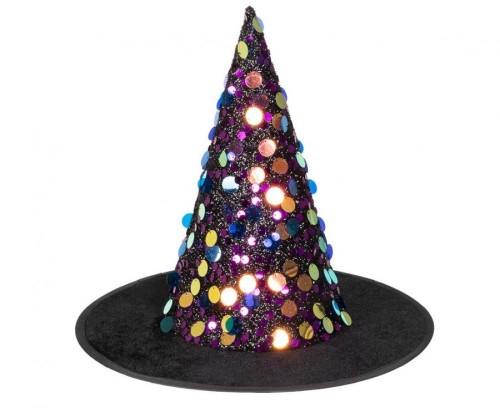 Kapelusz wiedźmy z cekinami – czarny dodatek na Halloween i karnawał