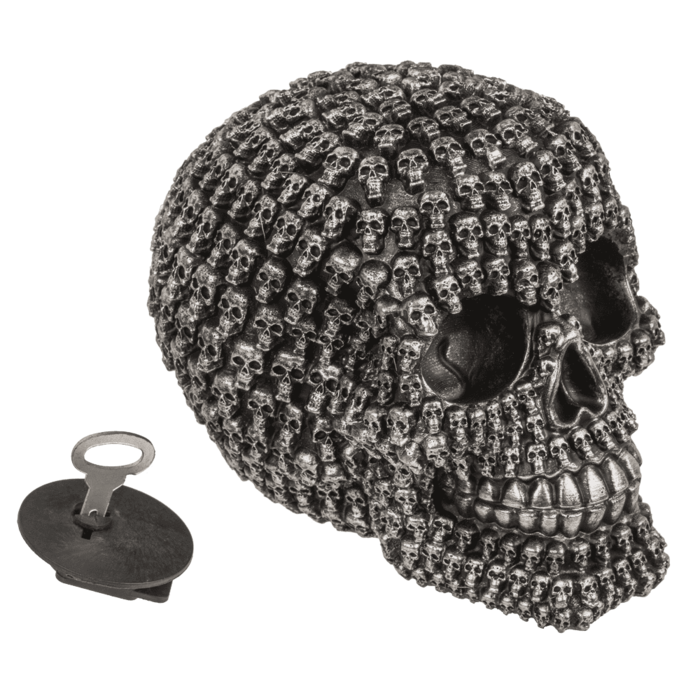 Skarbonka Czaszka z Mini Czaszek – Gotycka Dekoracja i Bezpieczne Oszczędności  (2).png