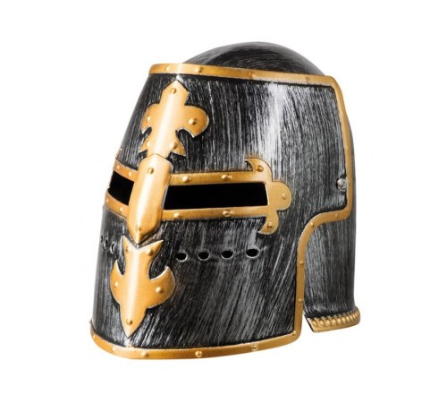 Hełm rycerza Deluxe srebrno-złoty – otwierany wizjer, rozmiar uniwersalny