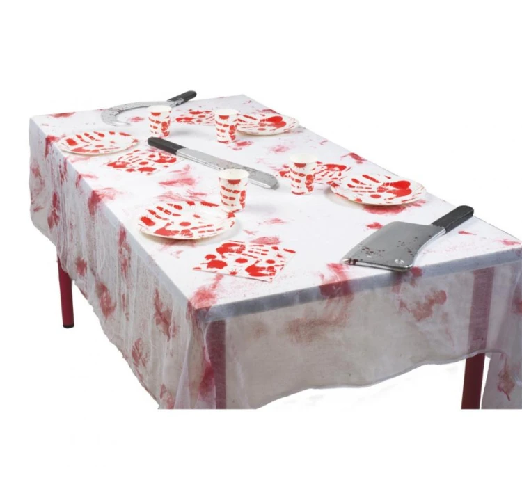 Obrus Halloween ze śladami krwi 150×180 cm – dekoracja stołu imprezowego