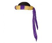 Turban Sułtan Omar złoto-fioletowy – uniwersalny dodatek do kostiumu