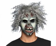 Maska lateksowa Szalony Zombie z włosami – realistyczna maska na Halloween