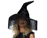 Kapelusz Czarownicy z frędzlami – czarny dodatek na Halloween i cosplay