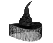 Kapelusz Czarownicy z frędzlami – czarny dodatek na Halloween i cosplay