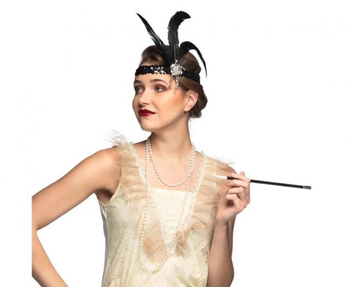 Zestaw retro lata 20' – opaska, naszyjnik i cygaretka – styl Charleston