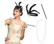 Zestaw retro lata 20' – opaska, naszyjnik i cygaretka – styl Charleston