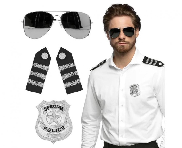 Zestaw dla dorosłych Policjant – okulary, odznaka i pagony, uniwersalny