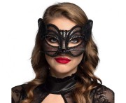 Czarna maska wenecka kot – elegancka maska na bal i karnawał