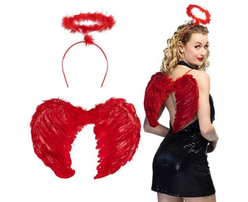 Zestaw Aniołek czerwony – skrzydełka i aureola na Halloween i imprezy