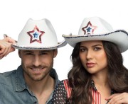 Kapelusz kowboja Rodeo USA – biały z gwiazdą, czerwono-niebieski, plastikowy
