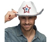 Kapelusz kowboja Rodeo USA – biały z gwiazdą, czerwono-niebieski, plastikowy