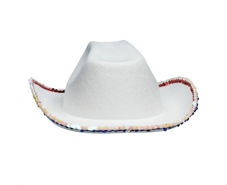 Kapelusz kowboja Rodeo USA – biały z gwiazdą, czerwono-niebieski, plastikowy