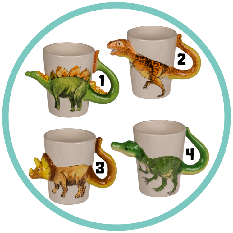 KUBEK dinozaur DINO Z UCHEM W KSZTAŁCIE OGONA MIX wzory