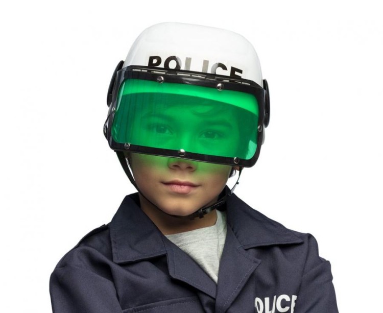 Hełm policyjny dla dzieci – biało-niebieski, regulowany kask 3+ lat