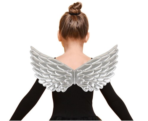 Skrzydła srebrne 45x21 cm – dodatek do kostiumu anioła, wróżki i balu