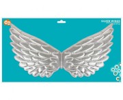 Skrzydła srebrne 45x21 cm – dodatek do kostiumu anioła, wróżki i balu