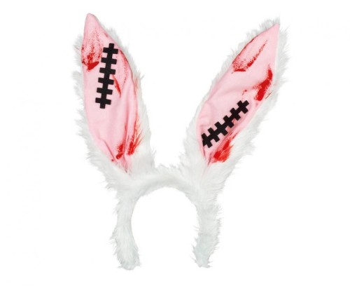 Tiara Zakrwawiony Królik – białe uszy z czerwienią na Halloween i imprezy