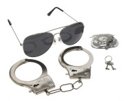 Zestaw Policjanta – kajdanki, odznaka i okulary, uniwersalny kostium