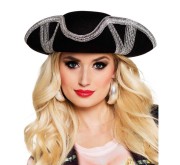 Kapelusz Piracki Royal – czarny ze srebrnym obszyciem, dodatek do kostiumu