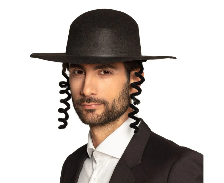 Kapelusz Rabina z Pejsami – czarny, uniwersalny dodatek do kostiumu