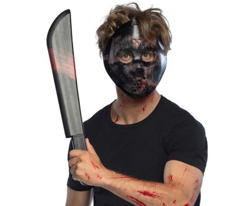 Zestaw Zabójcy Halloween – maska i maczeta 53 cm, przerażający kostium