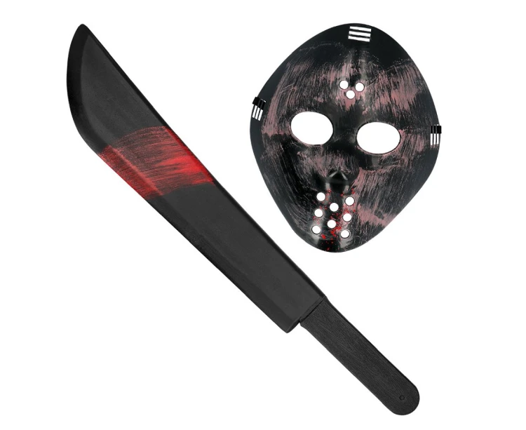 Zestaw Zabójcy Halloween – maska i maczeta 53 cm, przerażający kostium
