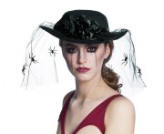 Kapelusz Pajęcza Wdowa z Welonem – Czarny Dodatek na Halloween