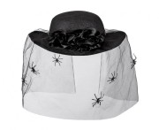 Kapelusz Pajęcza Wdowa z Welonem – Czarny Dodatek na Halloween
