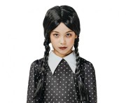 Peruka dziecięca czarne warkocze z grzywką – idealna na Halloween i bale