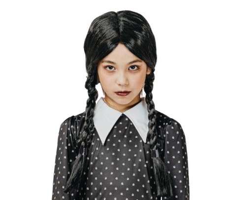 Peruka dziecięca czarne warkocze z grzywką – idealna na Halloween i bale