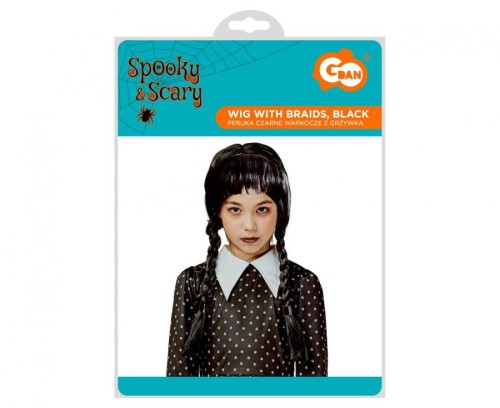 Peruka dziecięca czarne warkocze z grzywką – idealna na Halloween i bale