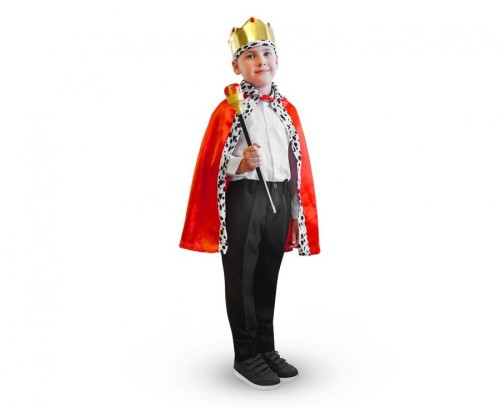 Zestaw królewski dla dzieci – peleryna, korona i berło na bale i przedstawienia
