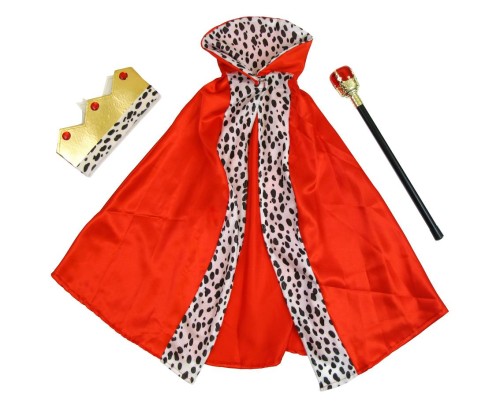 Zestaw królewski dla dzieci – peleryna, korona i berło na bale i przedstawienia