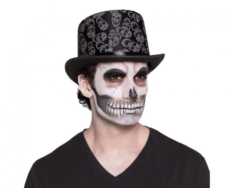 Cylinder z czaszkami – czarny kapelusz na Halloween i imprezy tematyczne