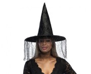 Kapelusz czarownicy z woalką – czarny dodatek na Halloween i jesienne imprezy