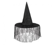 Kapelusz czarownicy z woalką – czarny dodatek na Halloween i jesienne imprezy